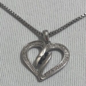 925 Sterling Silver Chain Necklace w
Genuine Diamond/Blk Sapphire Heart Pendant